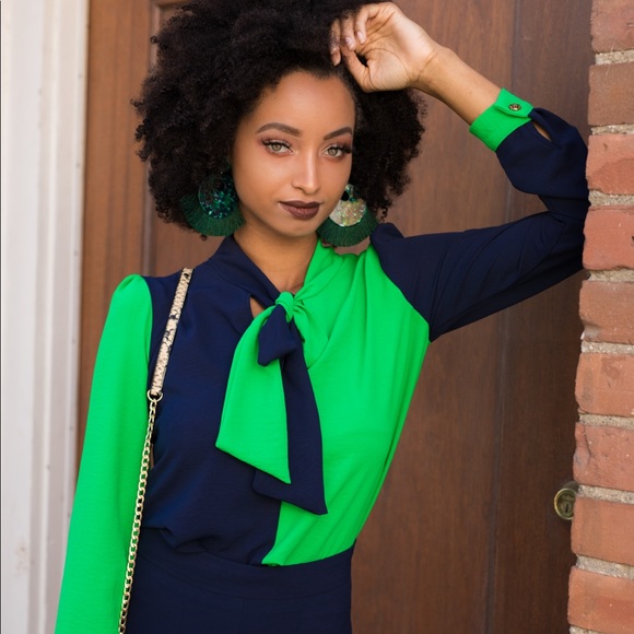 Maya Pant Set/ Kelly Green And Navy - Picture 5 of 7